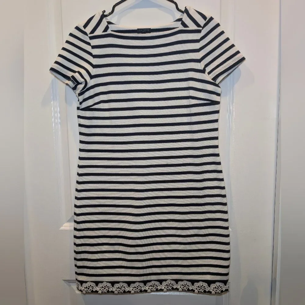 Talbots Black White Striped Sailor Shift Dress Small Petite Preppy Nautical SP - Picture 2 of 6